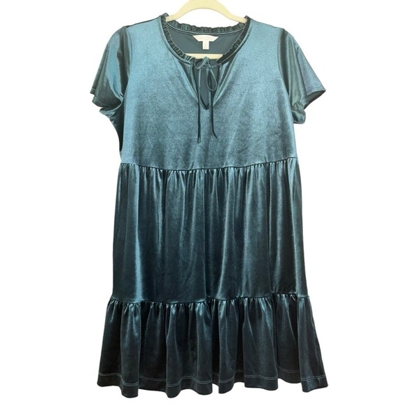 Lauren Conrad Velvet Y2K Babydoll Dress Emerald Green Bow Tie Front Women’s S - Picture 3 of 13
